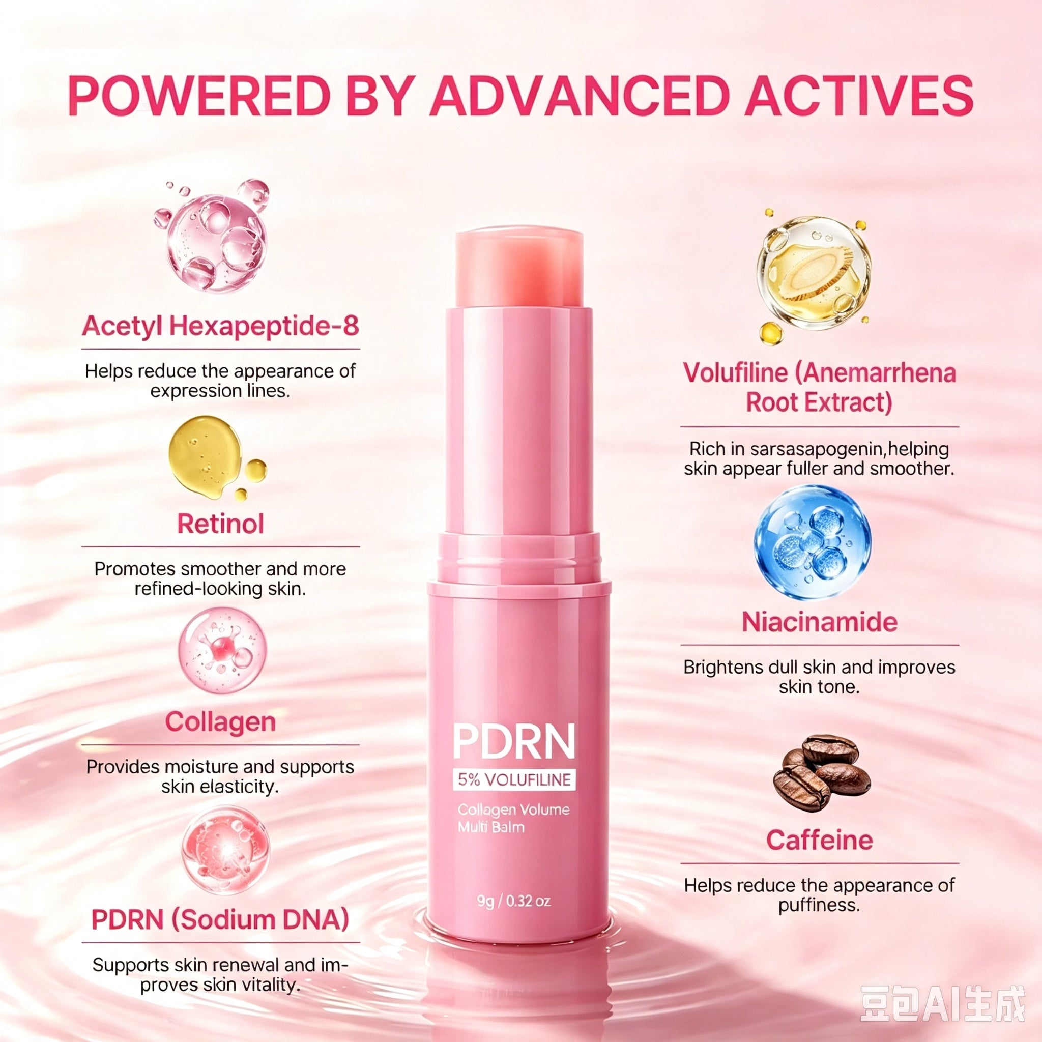 PDRN Collagen Volume Multi Balm | 5% Volufiline Plumping Solid Balm Private Label Custom
