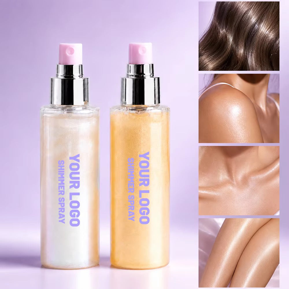 Private Label Vegan Shimmer Body Mist, Liquid Glitter Luminous Body Spray Wholesale OEM ODM Cosmetics