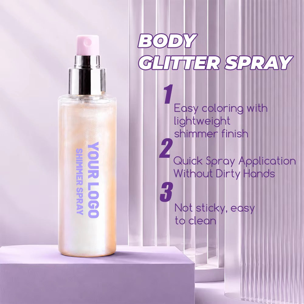 Private Label Vegan Shimmer Body Mist, Liquid Glitter Luminous Body Spray Wholesale OEM ODM Cosmetics